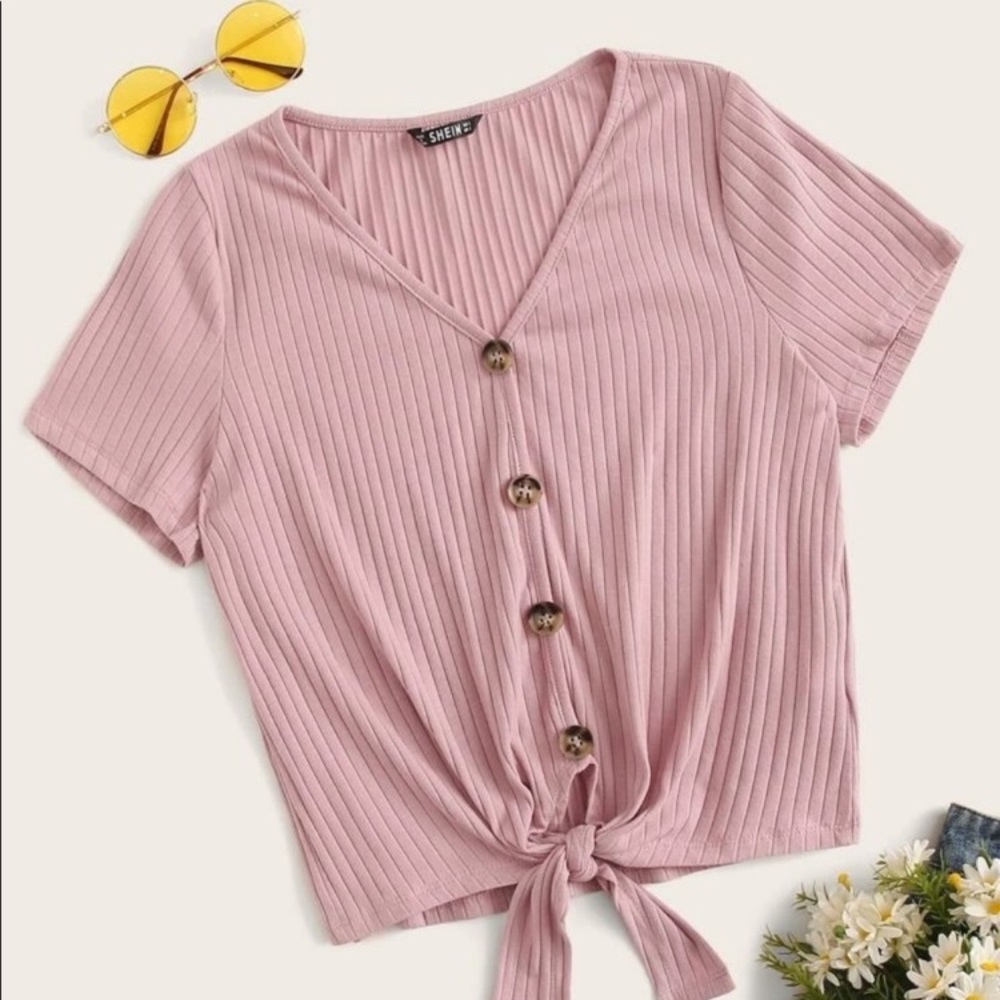 Shein Pink Tie-Front Top size medium